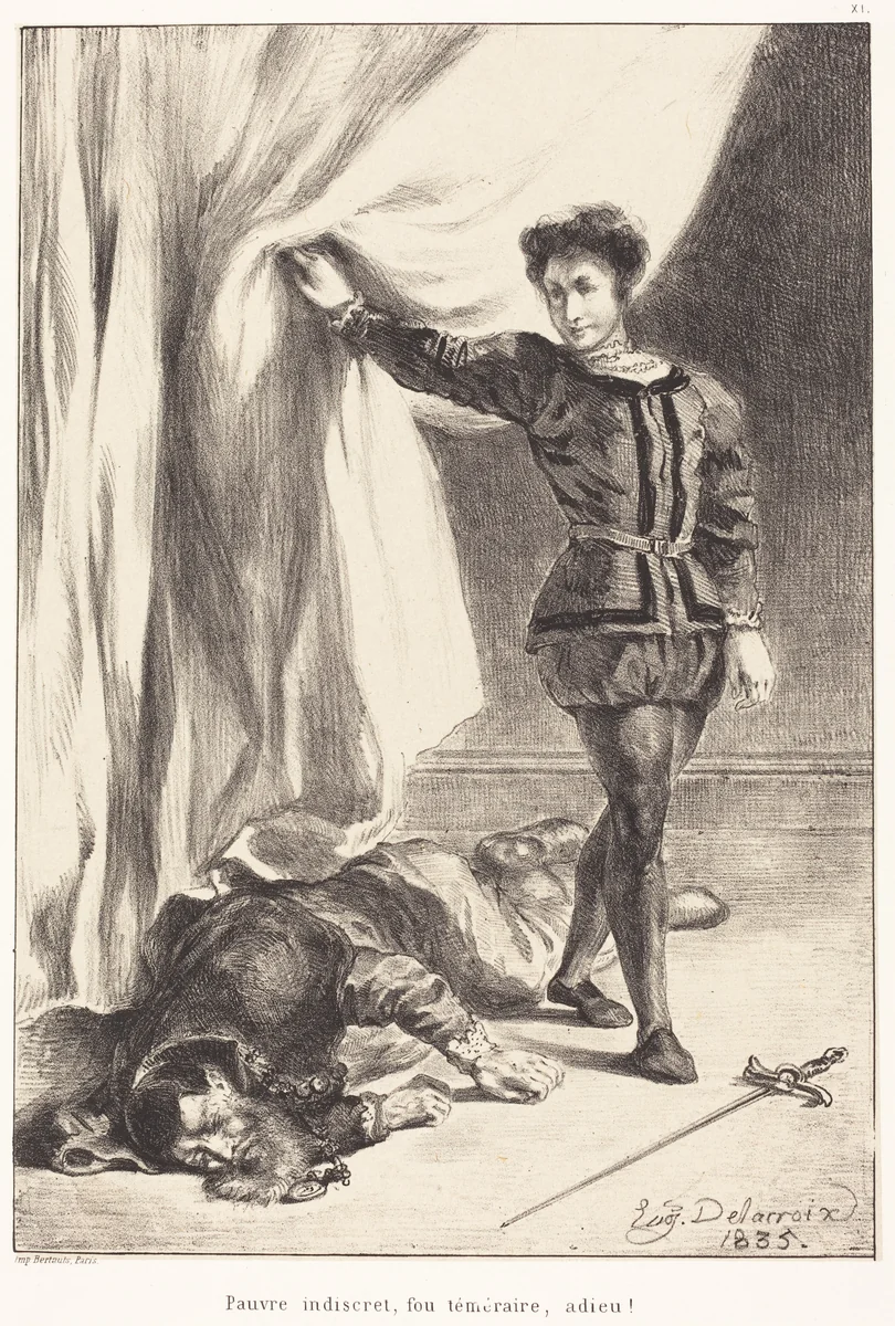 Hamlet and the Body of Polonius (Act III, Scene IV) by Eugène Delacroix, portfolio, 1835
