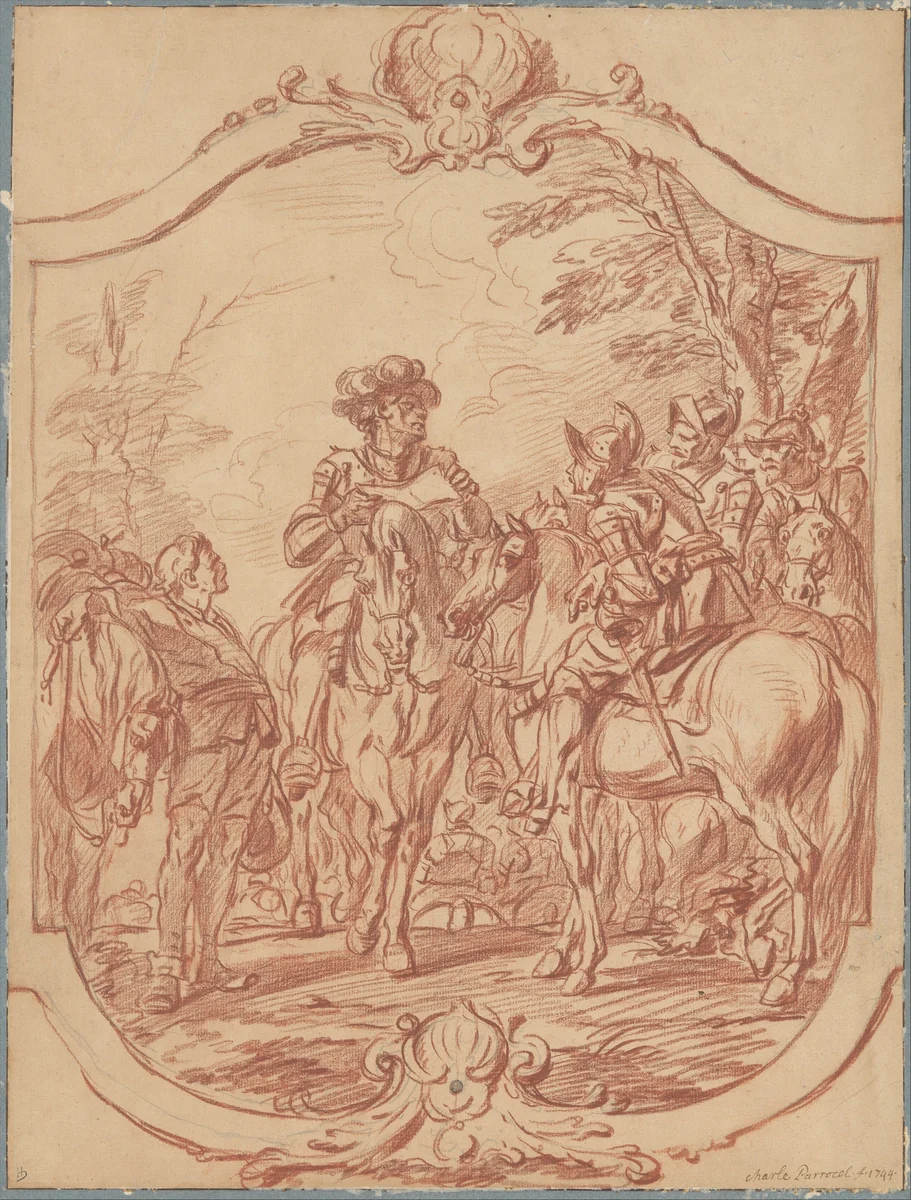 Scene of Military Life: A General Giving Orders by Charles Parrocel, drawing, 1744