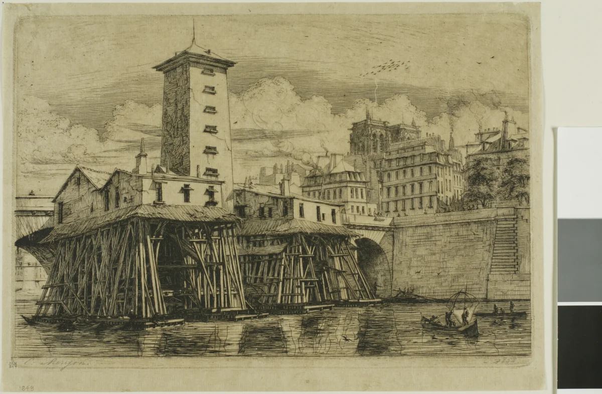 La Pompe Notre-Dame, Paris by Charles Meryon, print, 1852