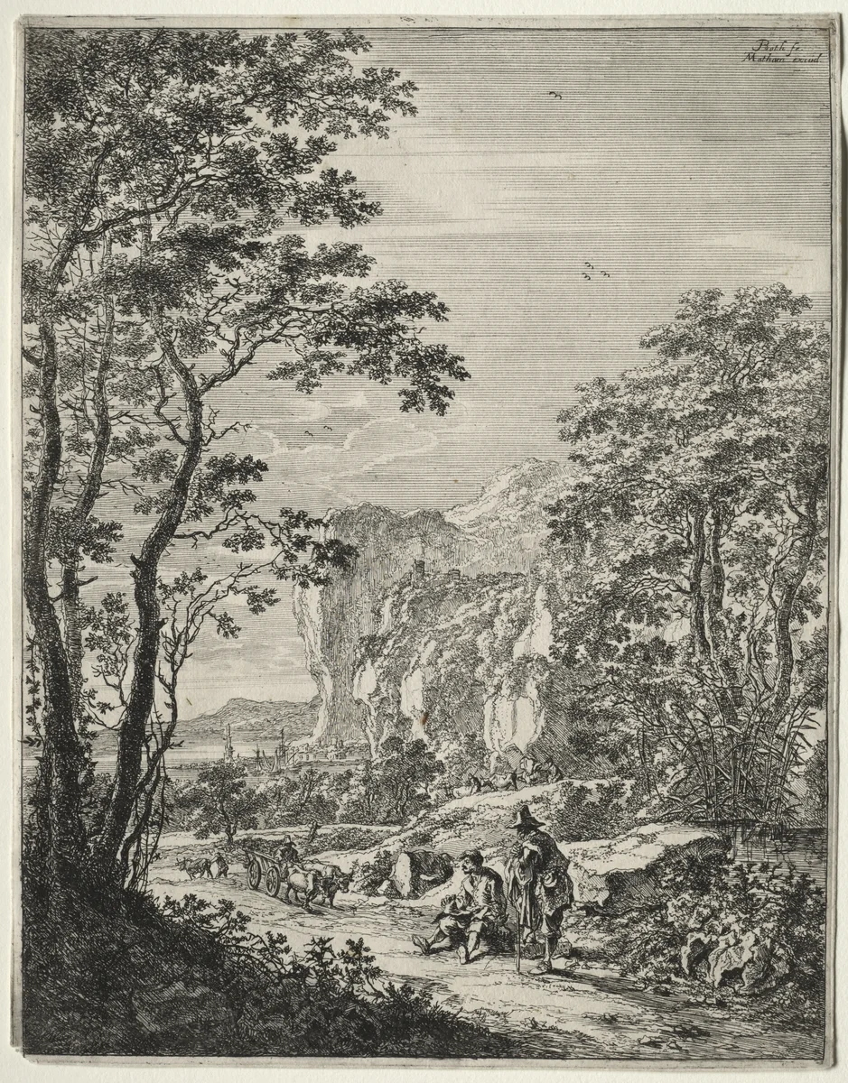Ox-Cart. View between Ancona and Sinigaglia by Jan Both, print, 1636-1652