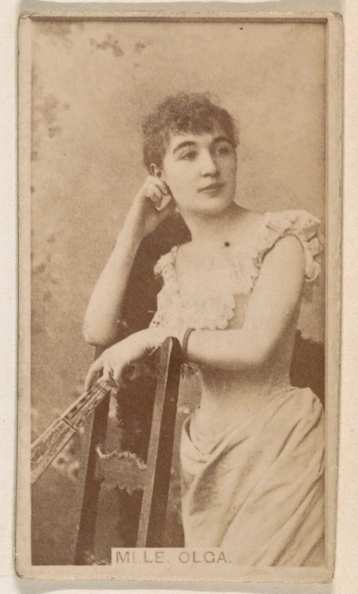 Mlle. Olga, from the Actresses series (N245) issued by Kinney Brothers to promote Sweet Caporal Cigarettes by Kinney Brothers Tobacco Company, photograph, 1890