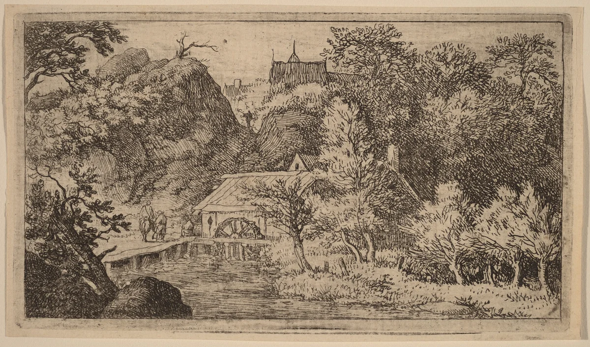 Water Mill at the Foot of a Mountain by Allart van Everdingen, print, 1645-1656