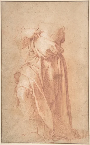 Study of a Headless Draped Figure with Arms Crossed; verso: Figure of a Man in a Voluminous robe, Seen from Behind by Abraham Bloemaert, drawing, 1580-1651