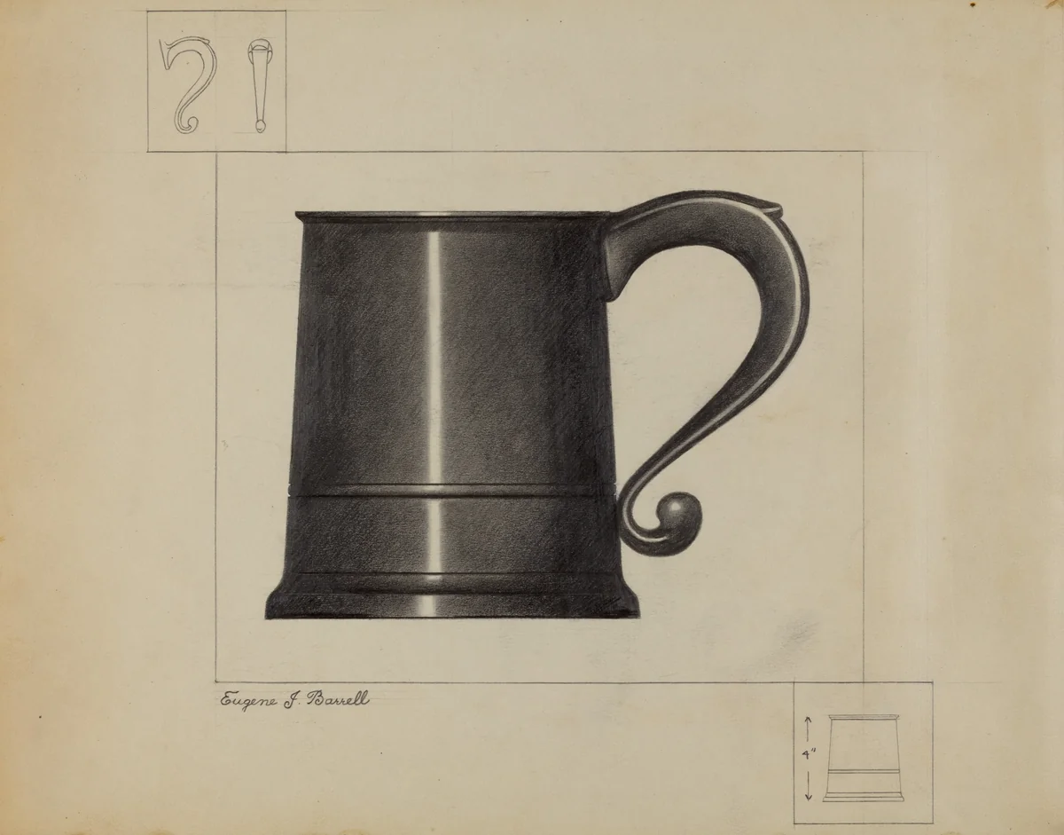 Pewter Mug by Eugene Barrell, index of american design, 1936