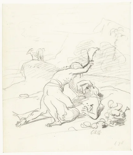 Kain doodt Abel by Leendert van der Cooghen, drawing, 1662
