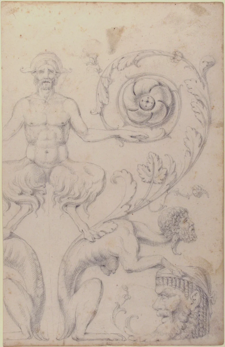 Drawing of a Grotesque after a 16th-century Decorative Relief by Filippo Cretoni, drawing, 1770-1830
