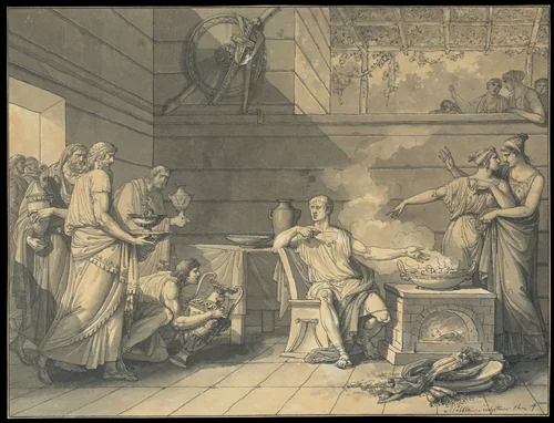 Manius Curius Dentatus Refusing the Presents of the Samnite Ambassadors by Jean Guillaume Moitte, drawing, 1795-1796