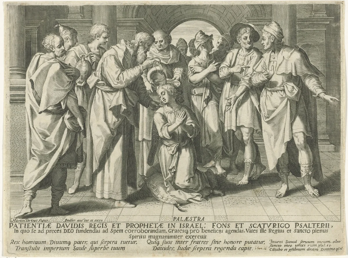 David wordt door Samuël gezalfd by Aegidius Sadeler, print, 1580-1596