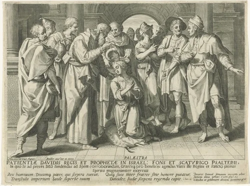 David wordt door Samuël gezalfd by Aegidius Sadeler, print, 1580-1596