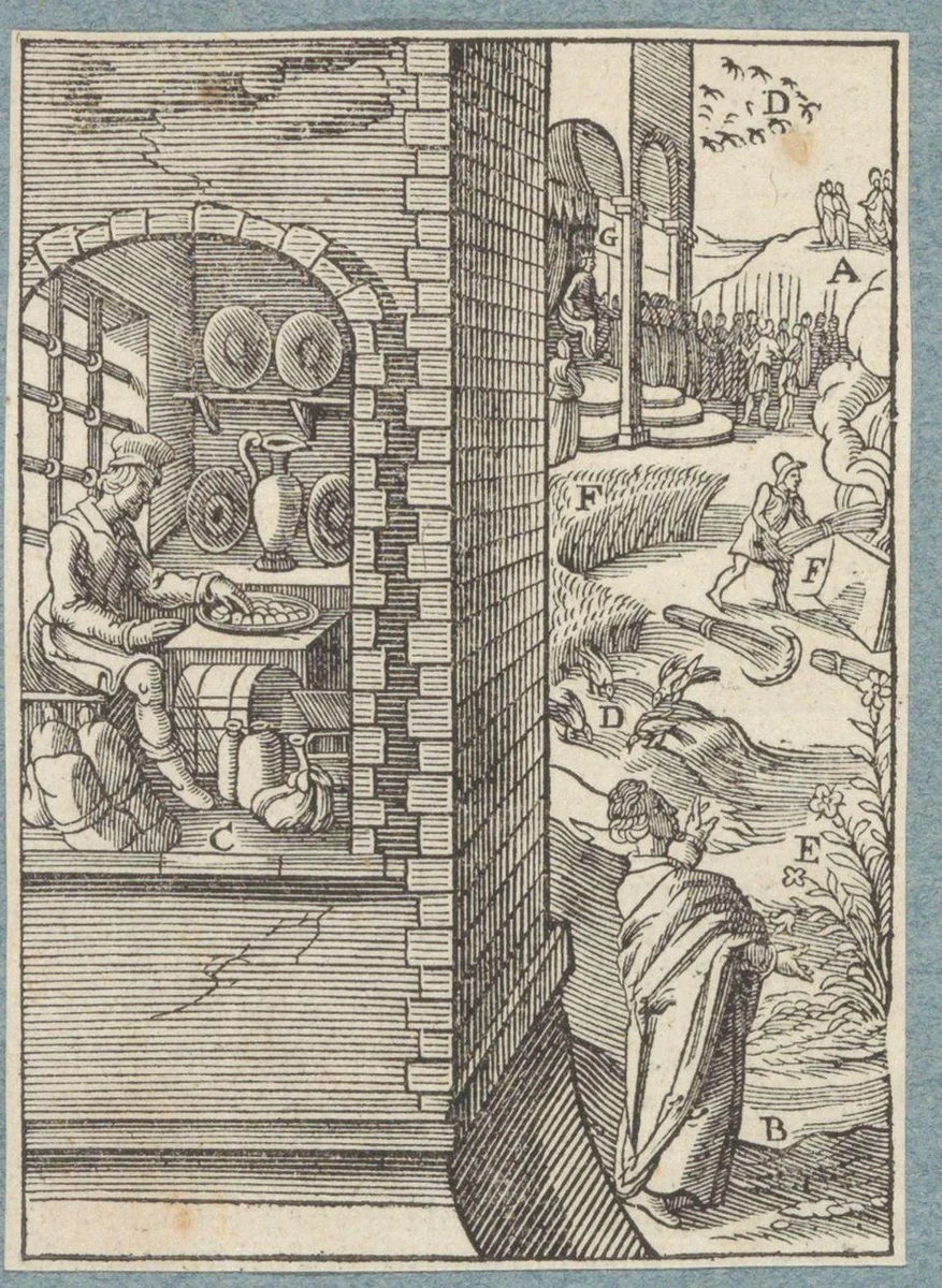 God én de mammon dienen gaat niet by Christoffel van Sichem, print, 1629