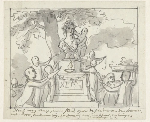 Huldiging van de portretbuste van een jarige vrouw by Jurriaan Andriessen, drawing, 1752-1819