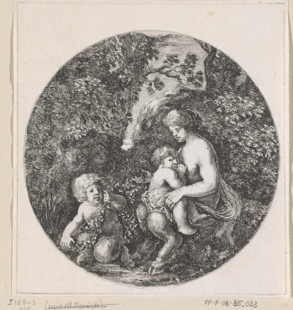 Vrouwelijke met twee kinderen by Stefano della Bella, print, 1656