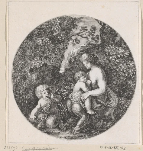 Vrouwelijke met twee kinderen by Stefano della Bella, print, 1656