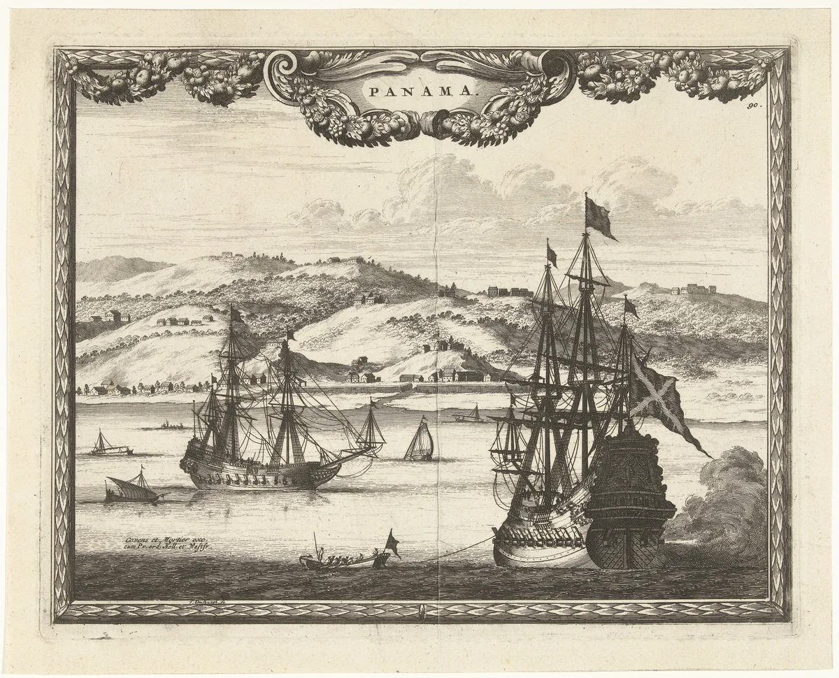 Gezicht op Panama by Thomas Doesburgh, print, 1685-1714