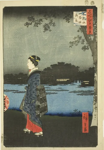 Night View of Matsuchi Hill and the San’ya Canal (Matsuchiyama San’yabori yakei), from the series "One Hundred Famous Views of Edo (Meisho Edo hyakkei)" by Utagawa Hiroshige (歌川広重), print, 1857