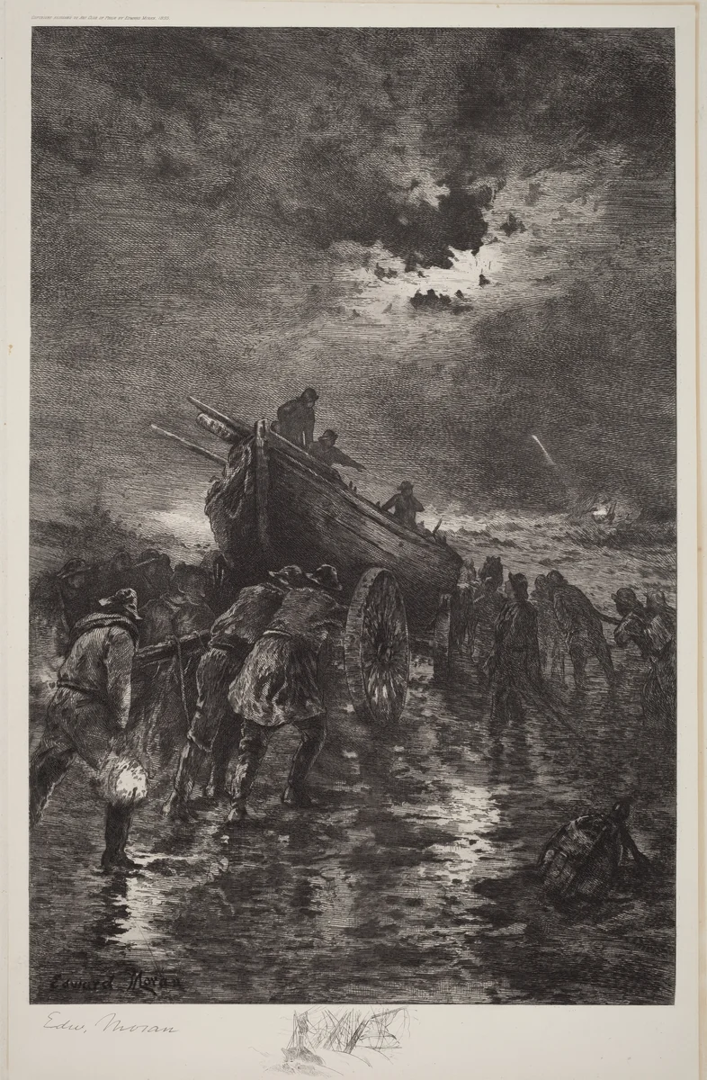 Untitled (Launching a Dory/To the Rescue/Shipwreck) by Edward Moran, print, 1895