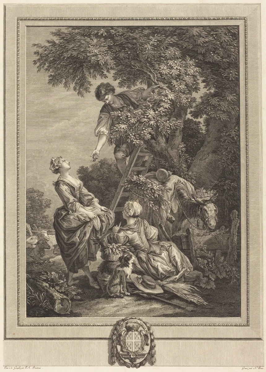 Les cerises by Nicolas Ponce Pierre Antoine Baudouin, print, 1746-1831