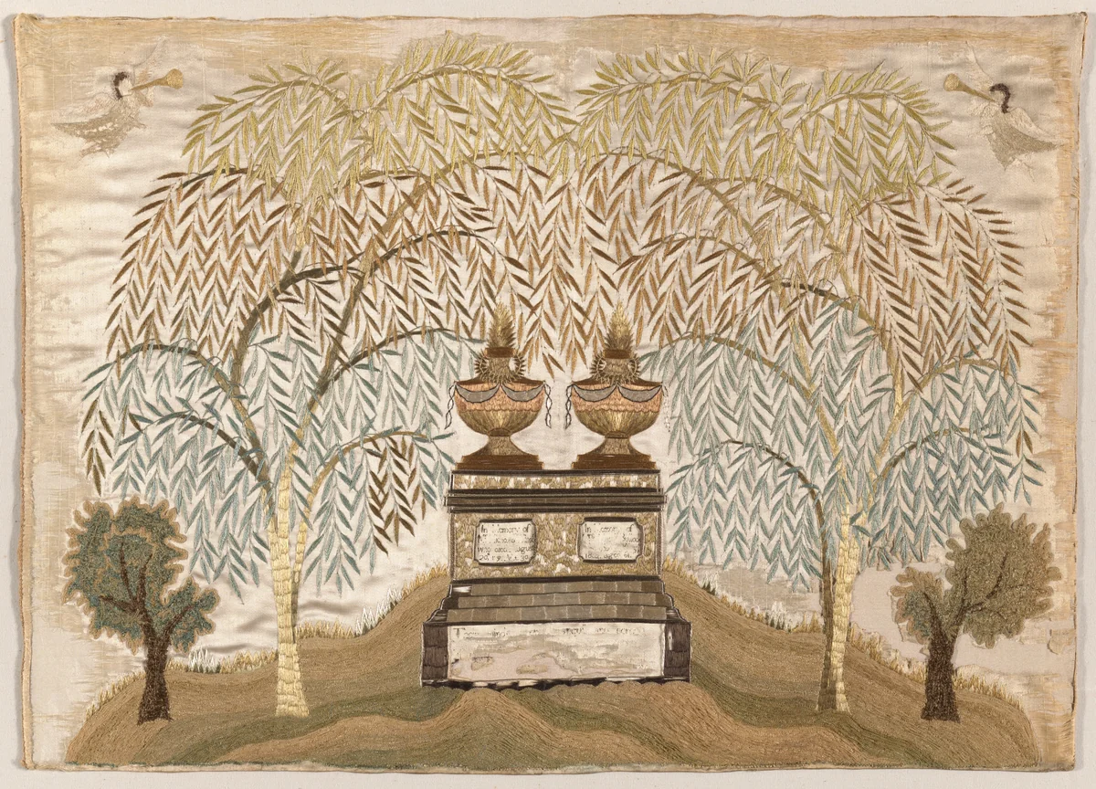 Mourning Sampler by Mary Balch, textile, 1800-1820