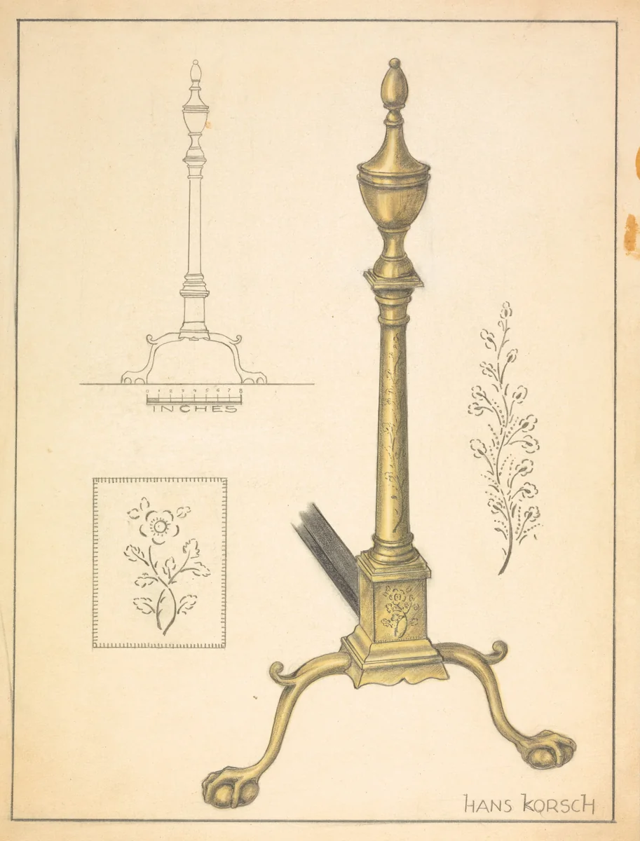 Andiron (one of pair) by Hans Korsch, index of american design, 1939
