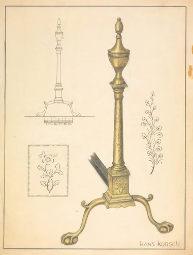 Andiron (one of pair) by Hans Korsch, index of american design, 1939