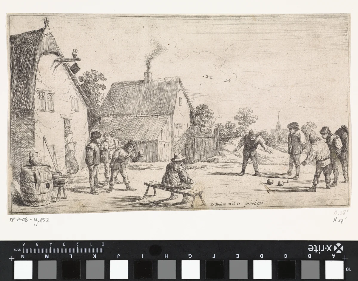 Boeren spelen jeu de boules by anonymous, print, 1626-1690