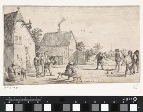 Boeren spelen jeu de boules by anonymous, print, 1626-1690