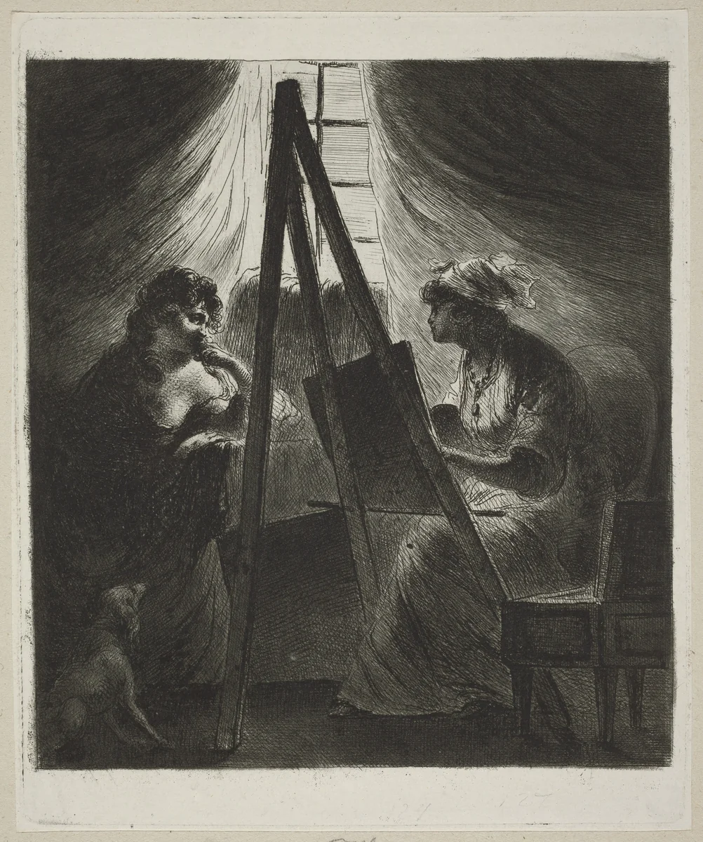 Woman Painter at Easel by Vivant Denon, print, 1747-1825