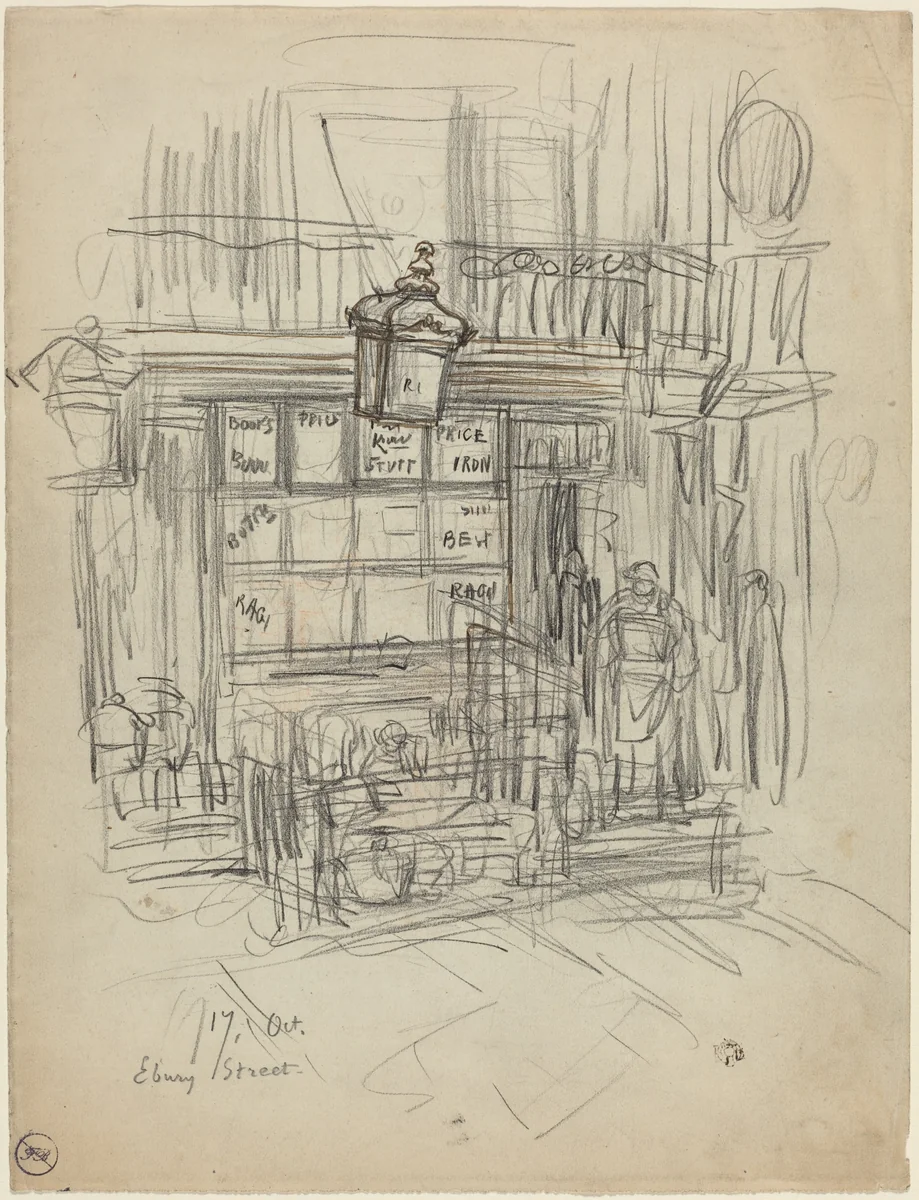 Ebury Street by Félix-Hilaire Buhot, drawing, 1876-1879