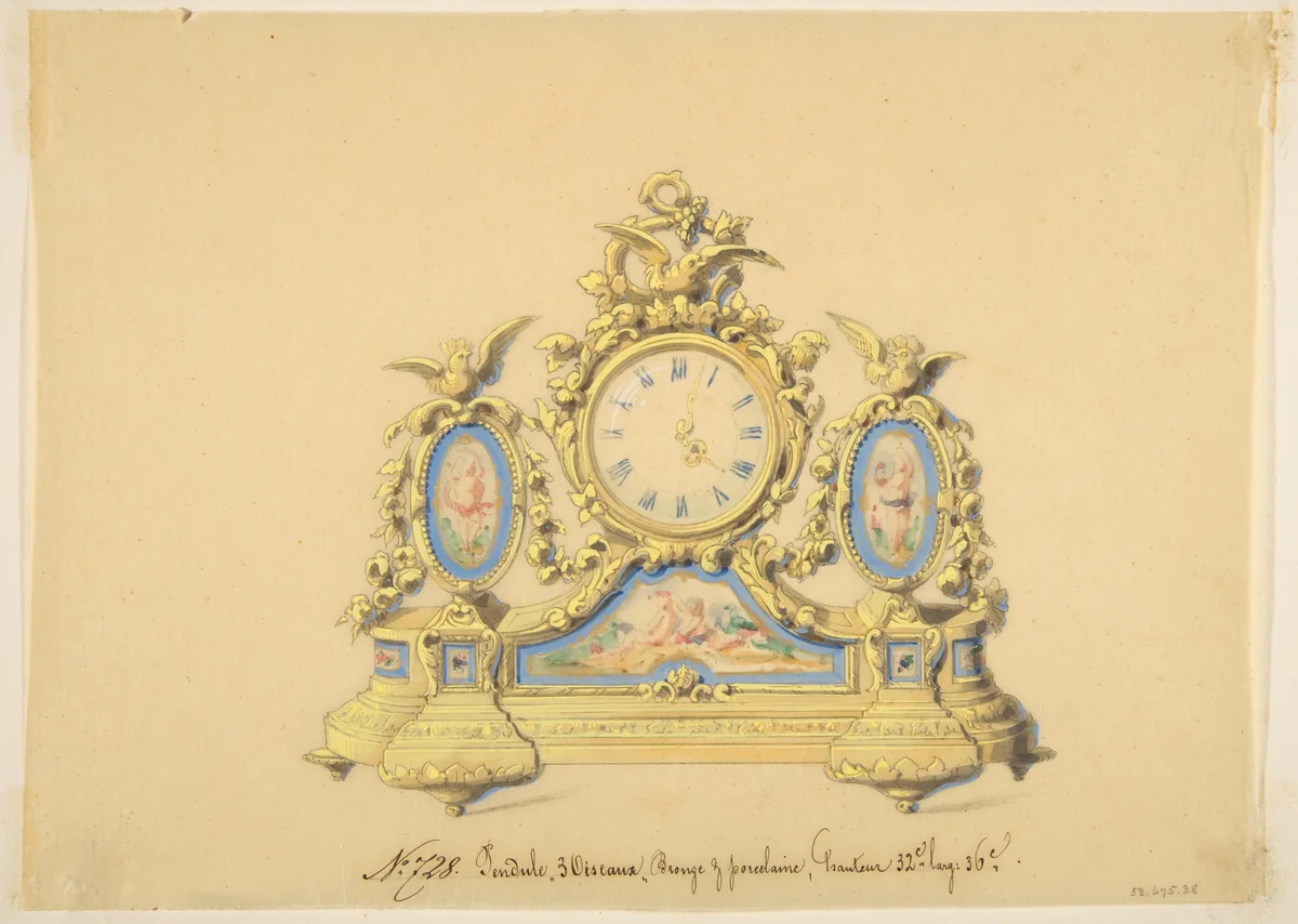 Design for a Clock: Three Birds by anonymous, drawing, 1800-1899