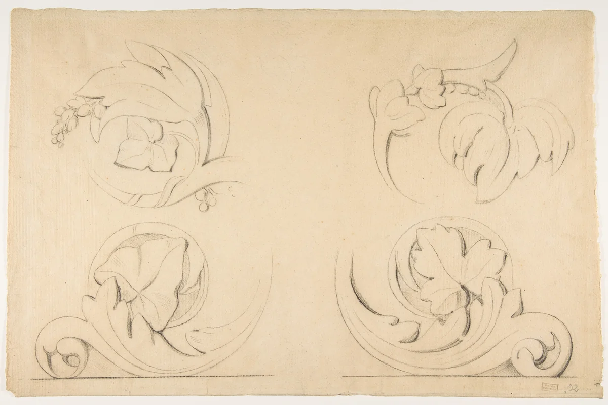 Architectural Motifs: Four Rinceaux by Georges Seurat, drawing, 1870-1880