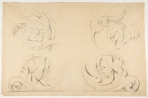 Architectural Motifs: Four Rinceaux by Georges Seurat, drawing, 1870-1880