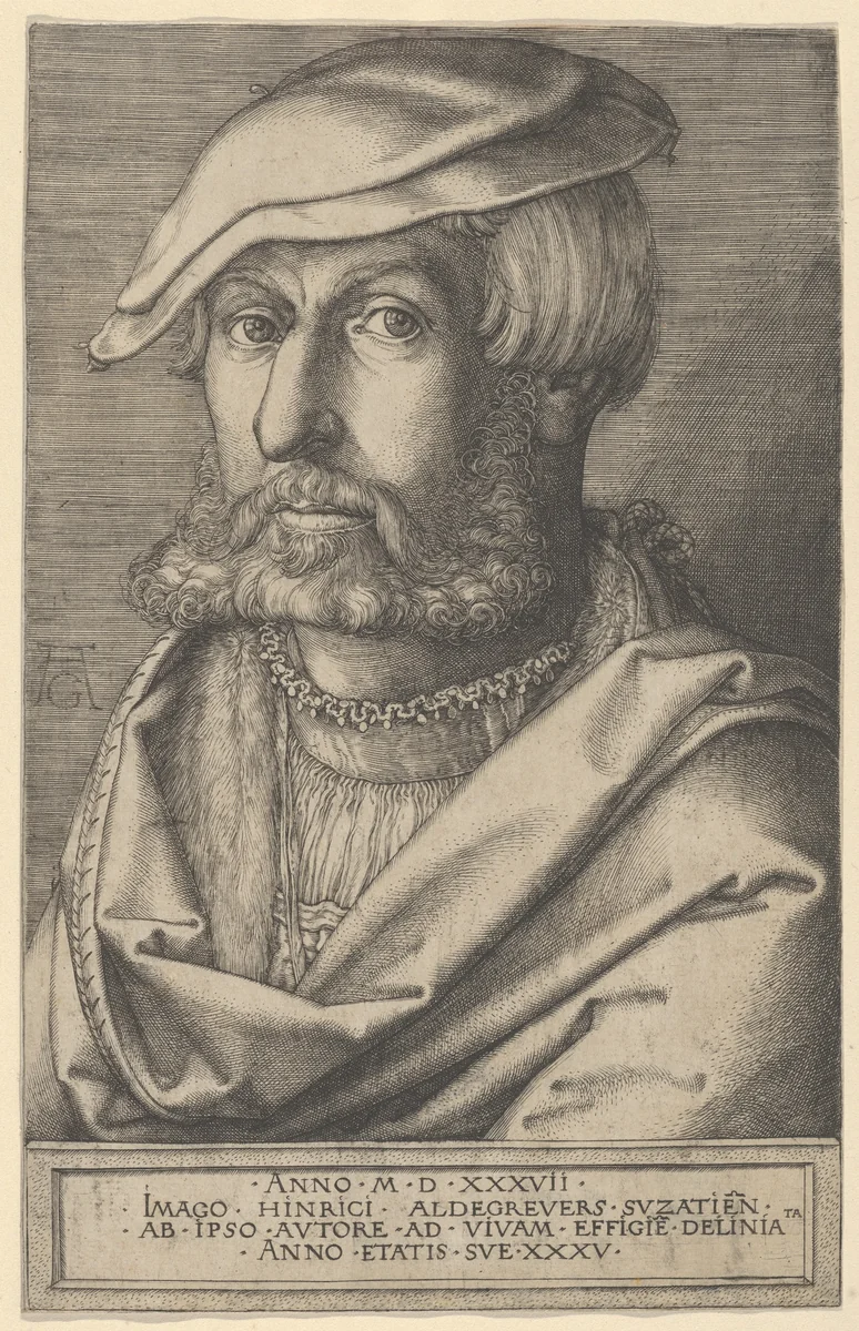 Self-Portrait at Age Thirty-Five by Heinrich Aldegrever, print, 1537