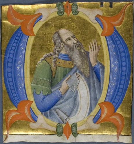 Prophet in a Historiated Initial "O" from a Gradual by Don Silvestro dei Gherarducci, painting, 1392-1399