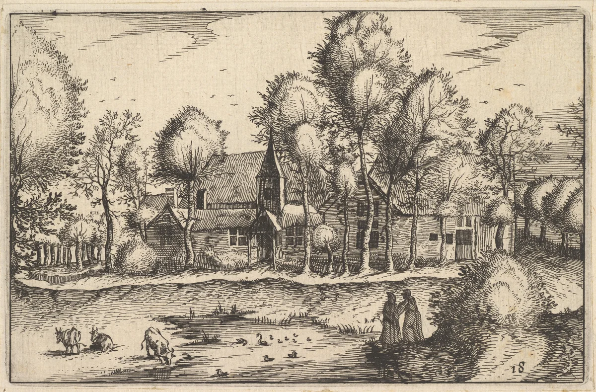 A Pond, plate 18 from "Regiunculae et Villae Aliquot Ducatus Brabantiae" by Claes Jansz Visscher, print, 1605-1615