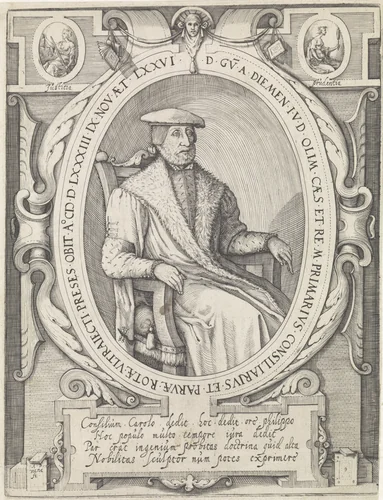 Portret van de rechtsgeleerde Willem van Diemen by Unknown, print, 1583-1627