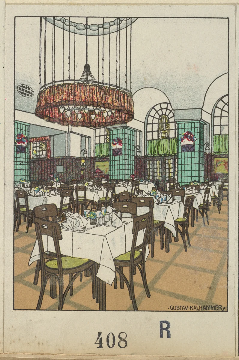 National Railway Station Restaurant, Vienna X, Josef Pohl (Restaurant Staatsbahnhof, Wien X, Josef Pohl) by Gustav Kalhammer, print, 1911