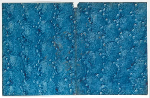 Book cover with curved blue pattern by anonymous, print, 1800-1900