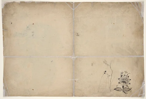 Two Elephants Fighting in a Courtyard Before Muhammad Shah by Nainsukh, painting, 1725-1745