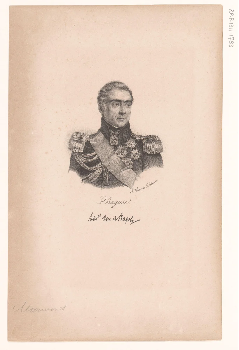 Portret van Auguste de Marmont, hertog van Ragusa by anonymous, print, 1818-1842