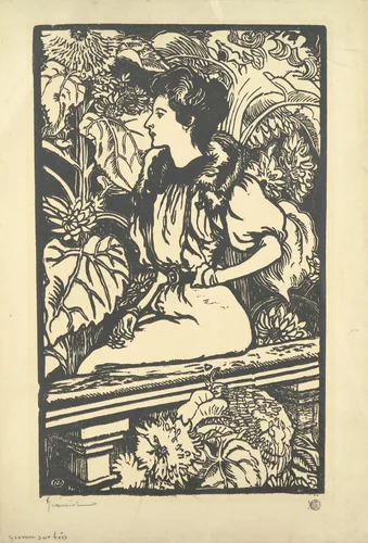 Young Woman Seated in a Garden by Georges Jeanniot, print, 1848-1934