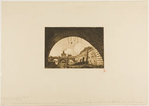 Pont-Neuf and the Samaritaine Seen from Under the First Arch of the Pont-au-Change, Paris by Charles Meryon, print, 1855