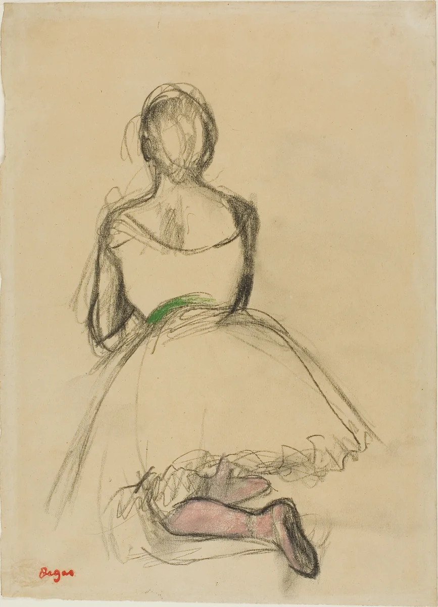 Dancer Kneeling, Seen from the Back by Edgar Degas, drawing, 1880-1885
