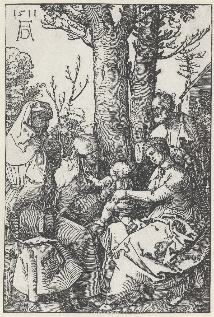 De Heilige Familie met Anna en Joachim by Unknown, print, 1511