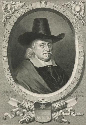 Portret van Hendrick Dircksz. Spiegel by Jan van Munnickhuysen, print, 1685