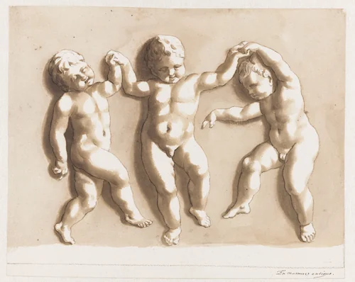 Drie dansende kinderen by Jan de Bisschop, drawing, 1648-1671