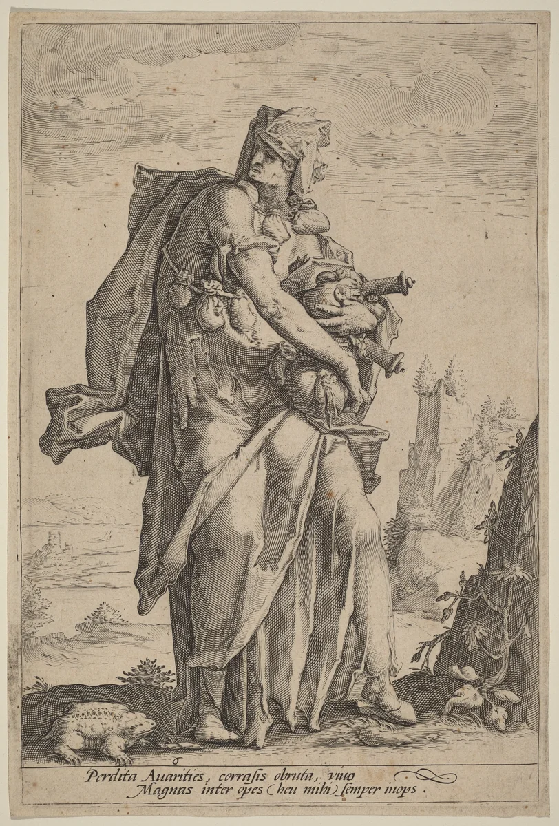 Avarice by Jacob Matham, print, 1582-1592