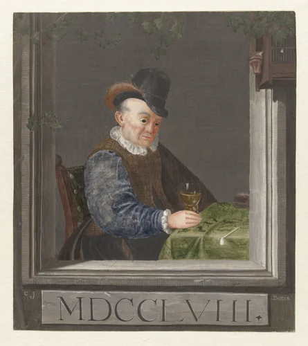 Zittende man met een glas in de hand by C.J. Boers, drawing, 1758