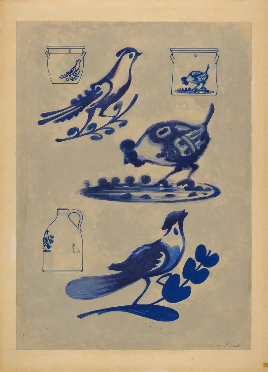 Bird Decorations on Stoneware by Charles Caseau, index of american design, 1935-1942