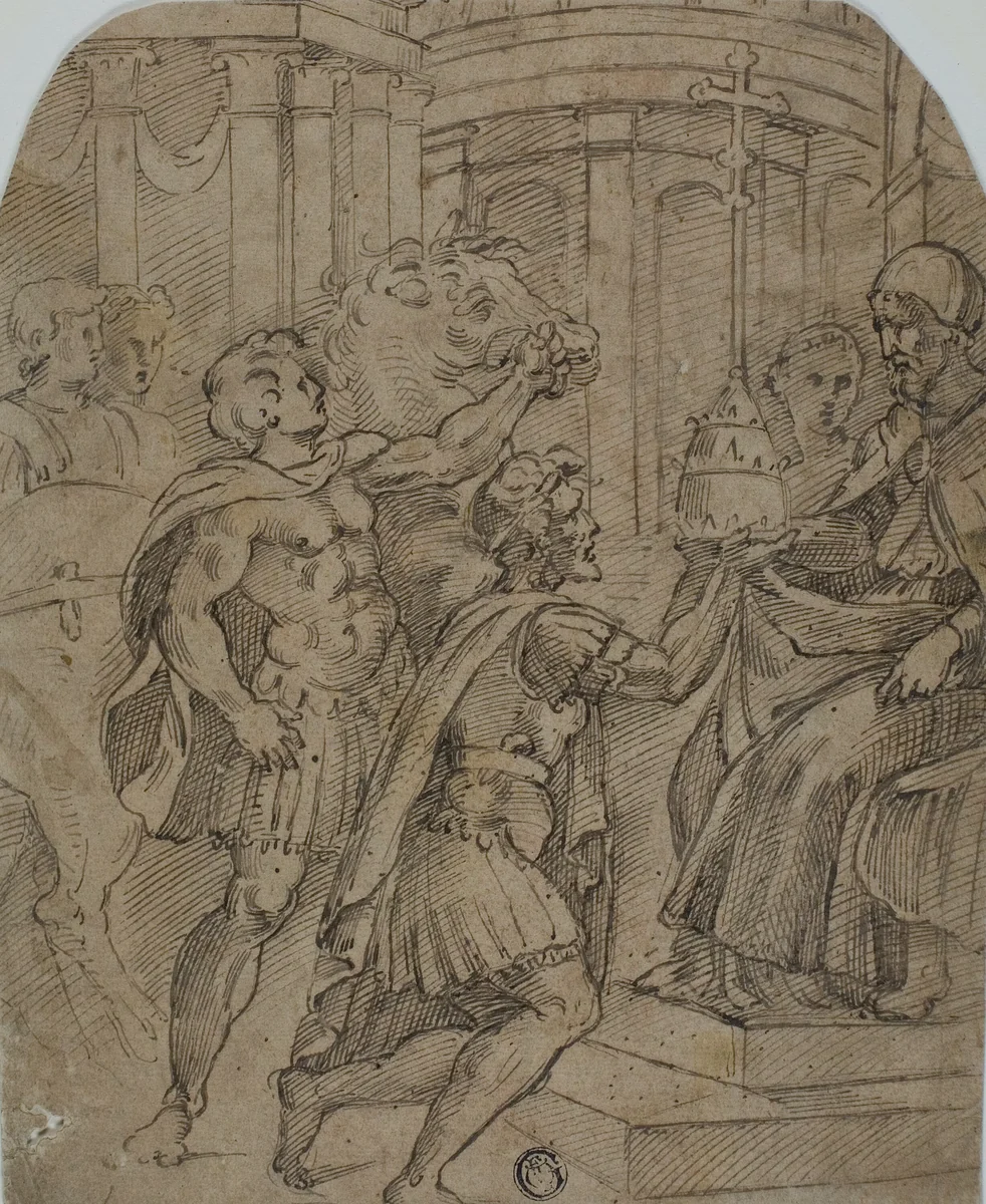 Study for the Emperor Constantine Offering the Tiara to Pope Sylvester by Raffaello Sanzio, drawing, 1503-1520