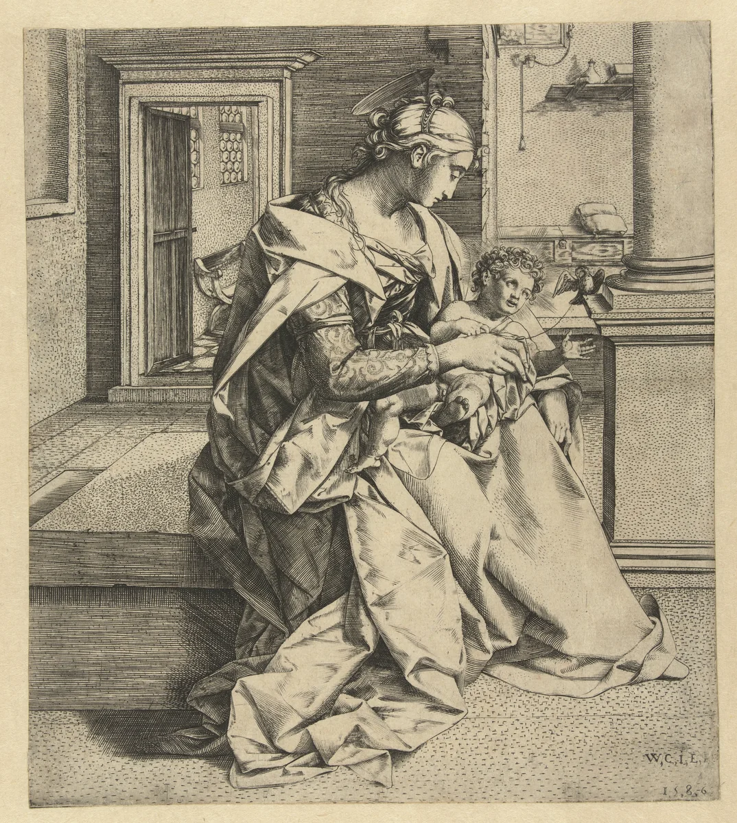 Madonna met kind by Unknown, print, 1586